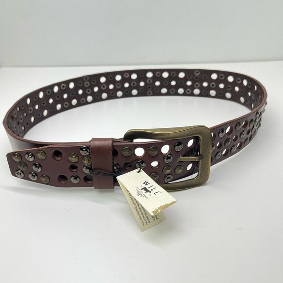 New Will Leather Goods Women's Studded Brown Wide Leather Statement Belt - Picture 6 of 11
